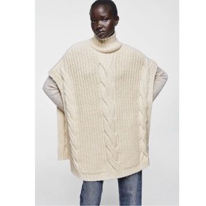 ZARA Cable-Knit Cape Poncho Sweater M Medium